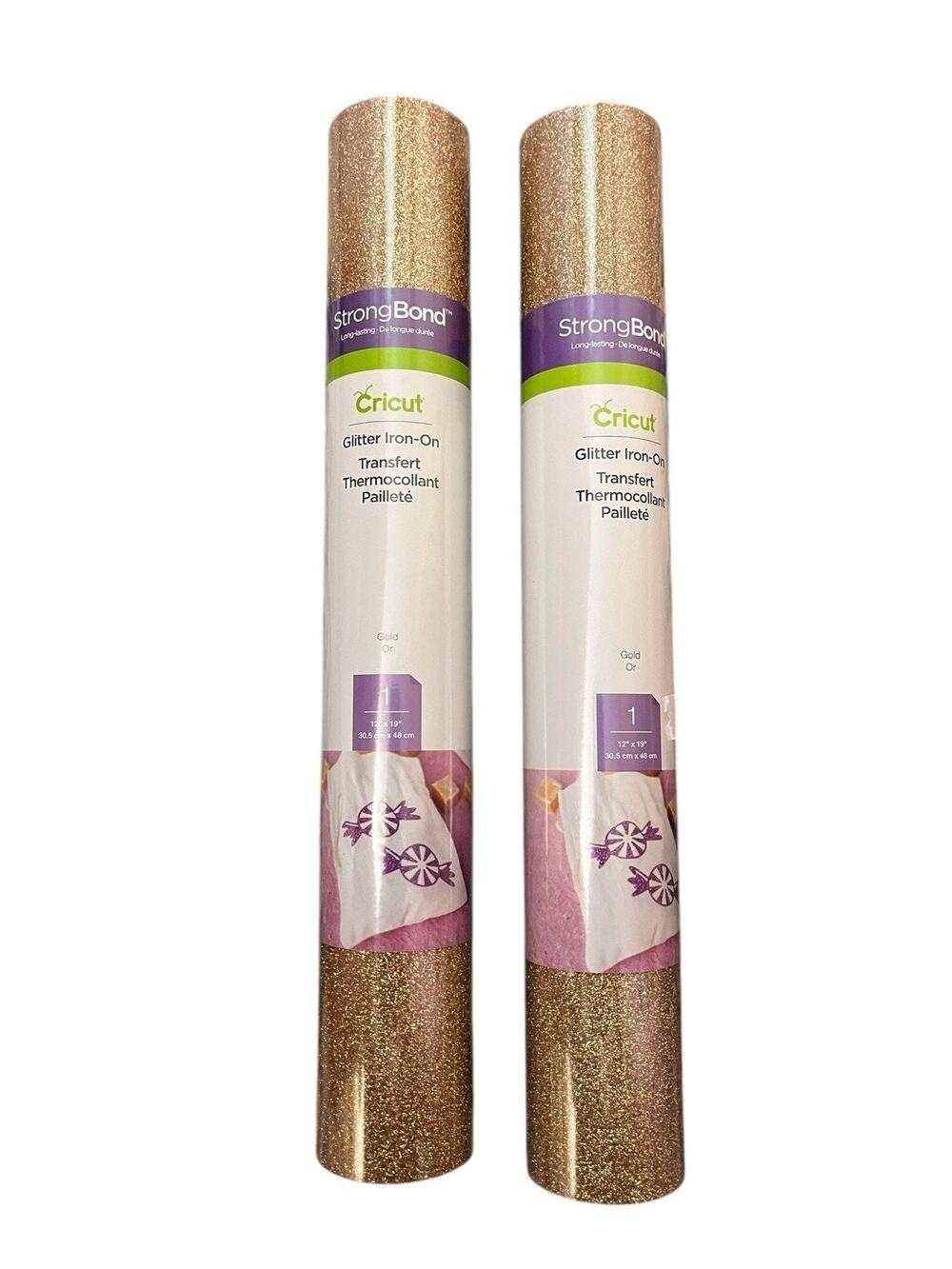 Cricut Strong Bond Glitter Iron On Gold 2002039 Brand New 2 Rolls 12x19